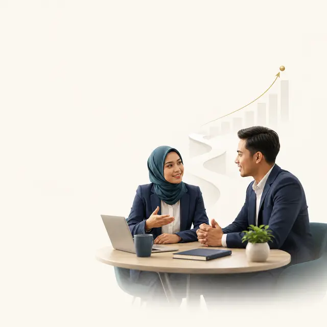 Two professionals having a trust-building sales conversation
